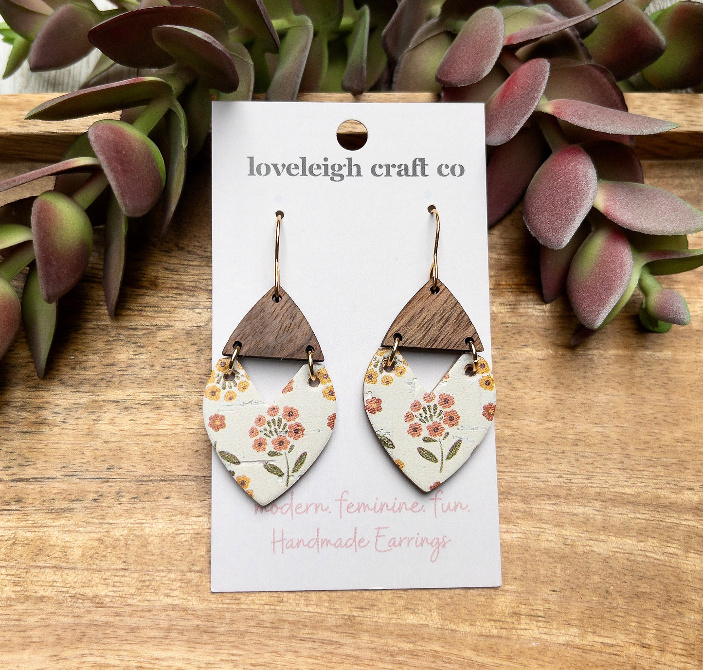 Bridget Wood and Cork Petal Earring