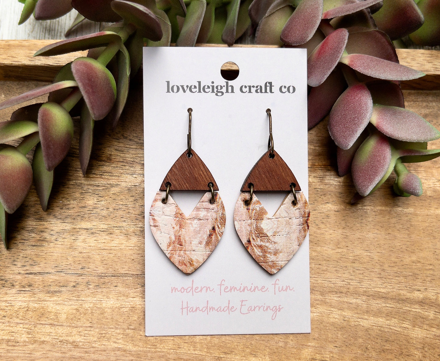 Bridget Wood and Cork Petal Earring