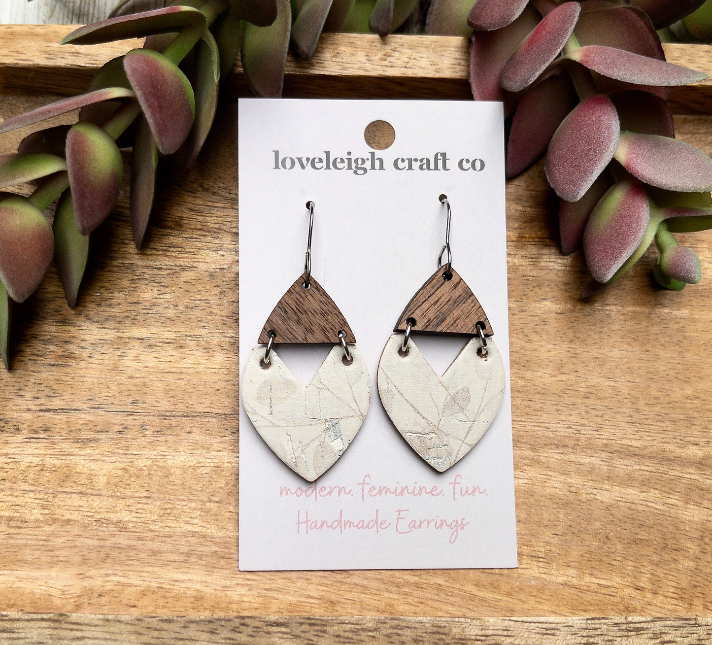 Bridget Wood and Cork Petal Earring