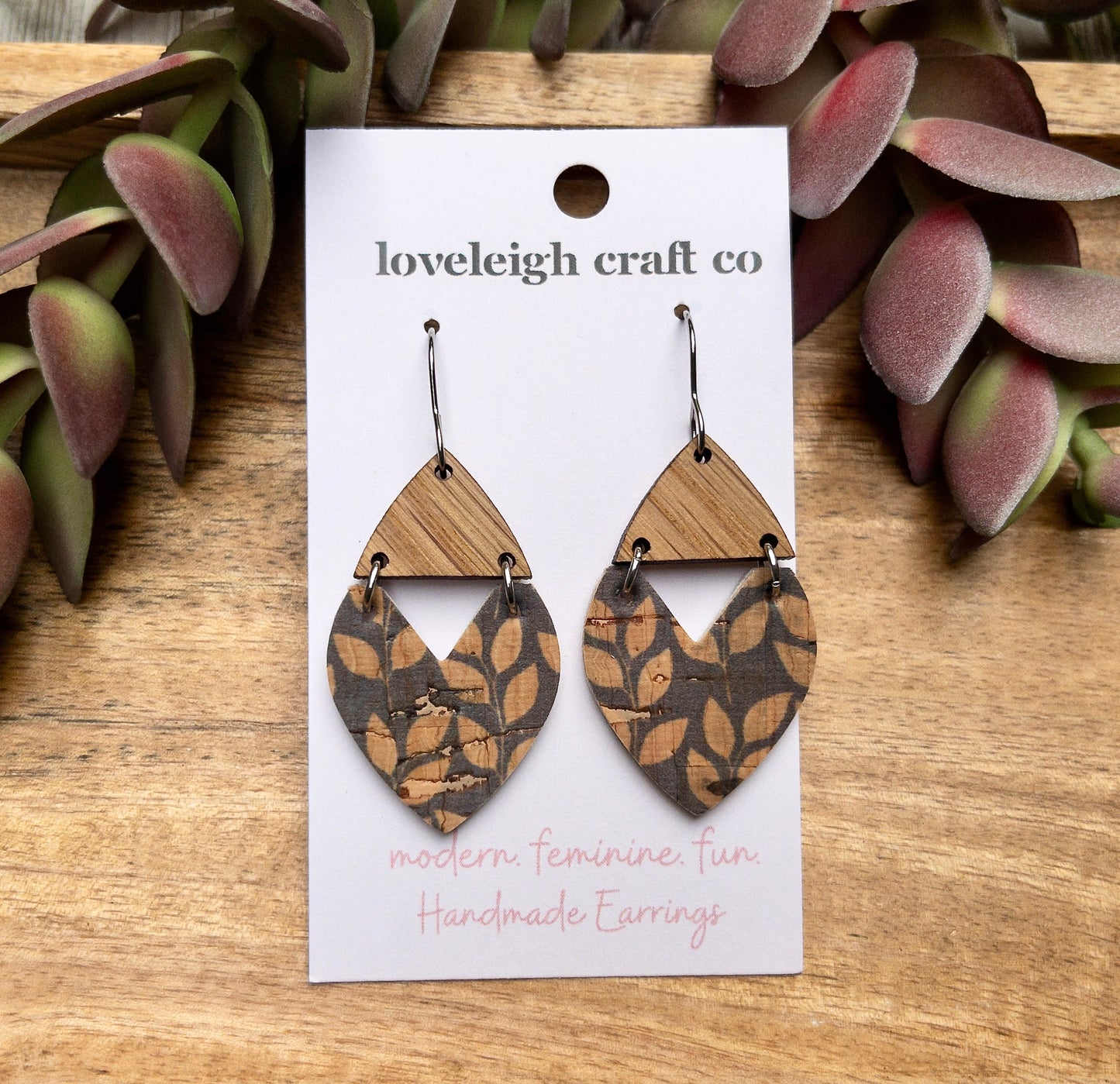 Bridget Wood and Cork Petal Earring