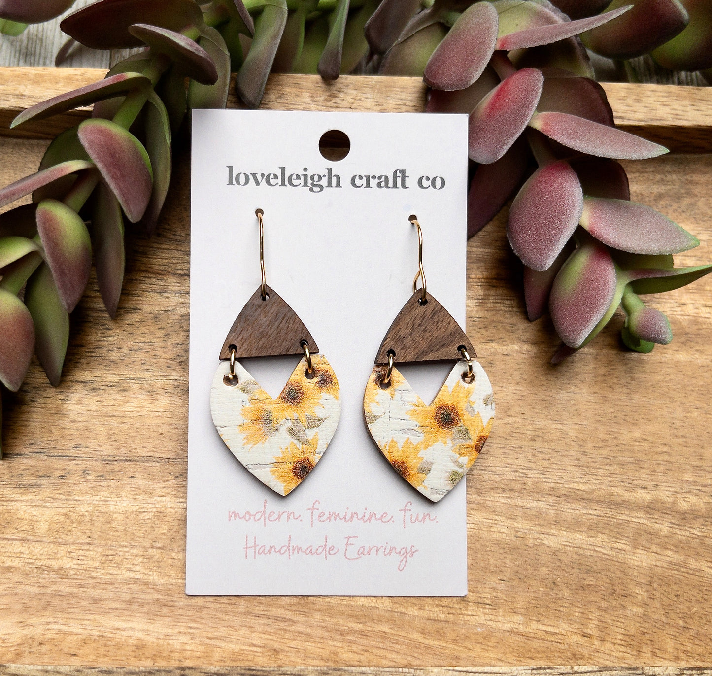 Bridget Wood and Cork Petal Earring