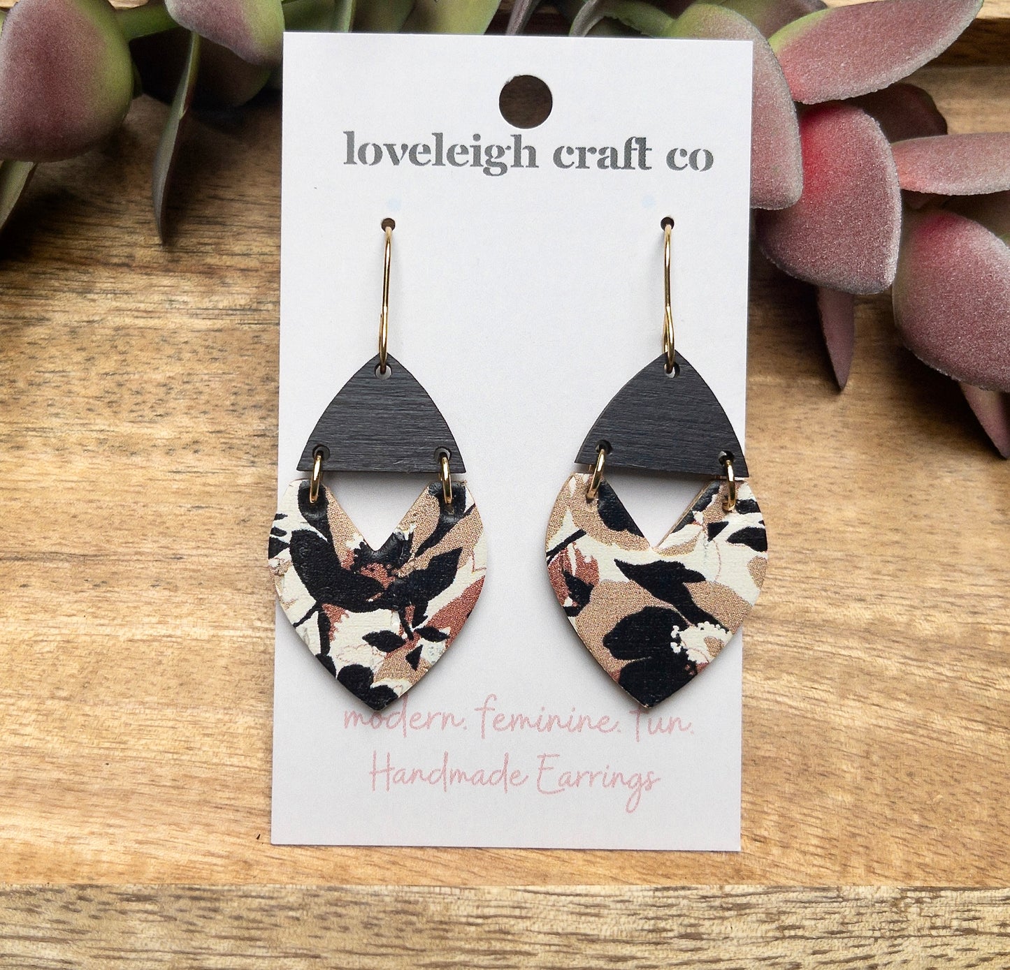 Bridget Wood and Cork Petal Earring