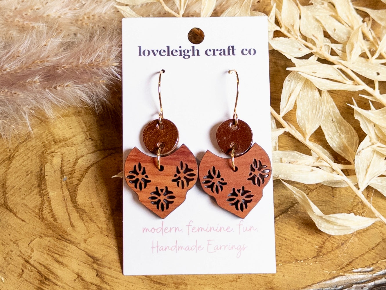 Peite Cedar and Leather Scalloped Earrings