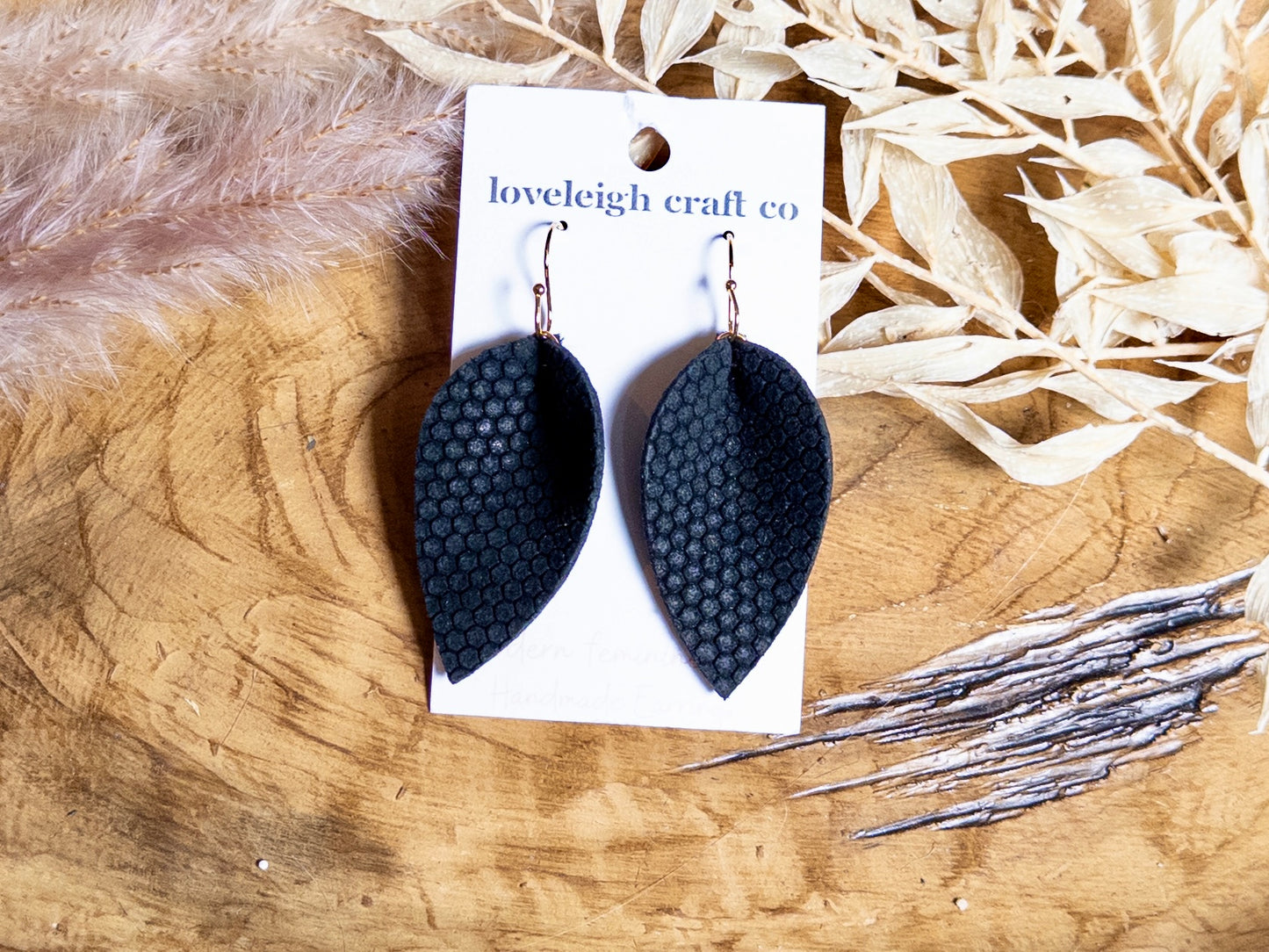 Classic Pinched Leather Petal Earrings