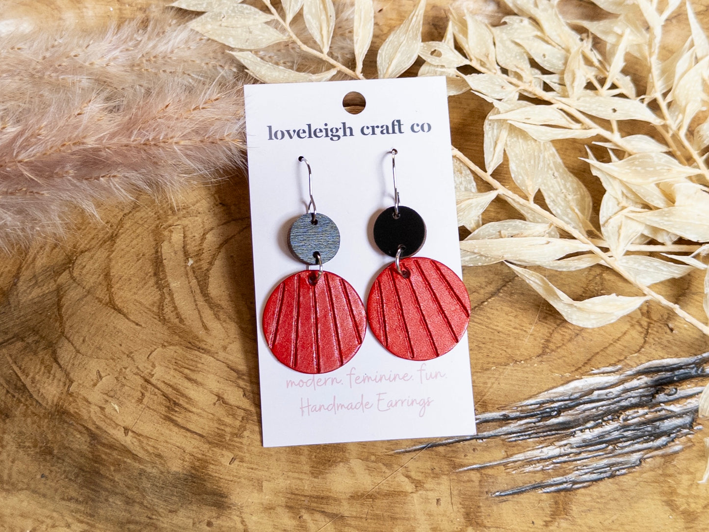 Embossed Double Circle Leather Earrings