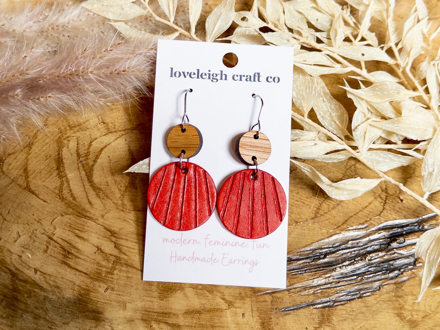Embossed Double Circle Leather Earrings