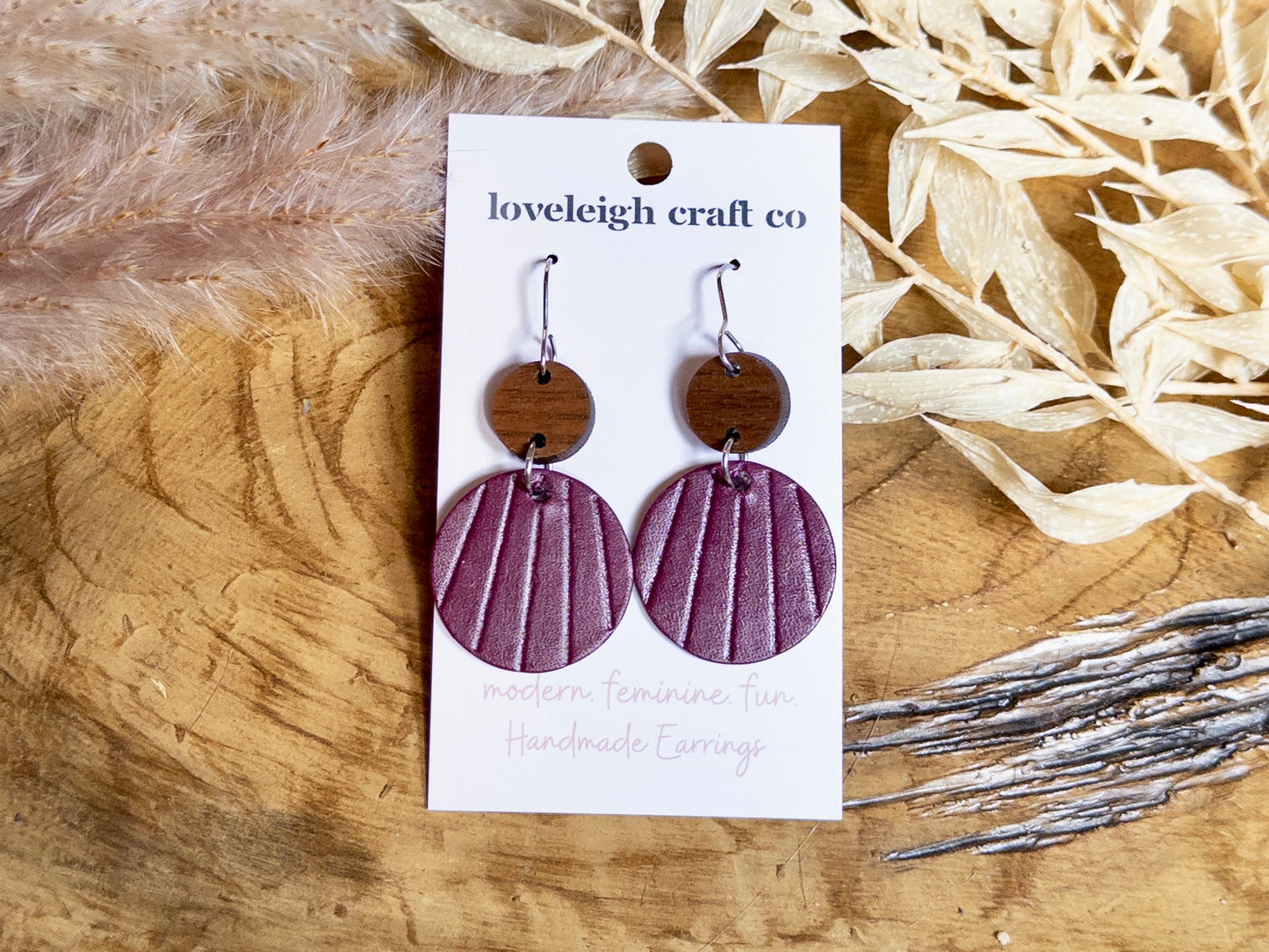 Embossed Double Circle Leather Earrings
