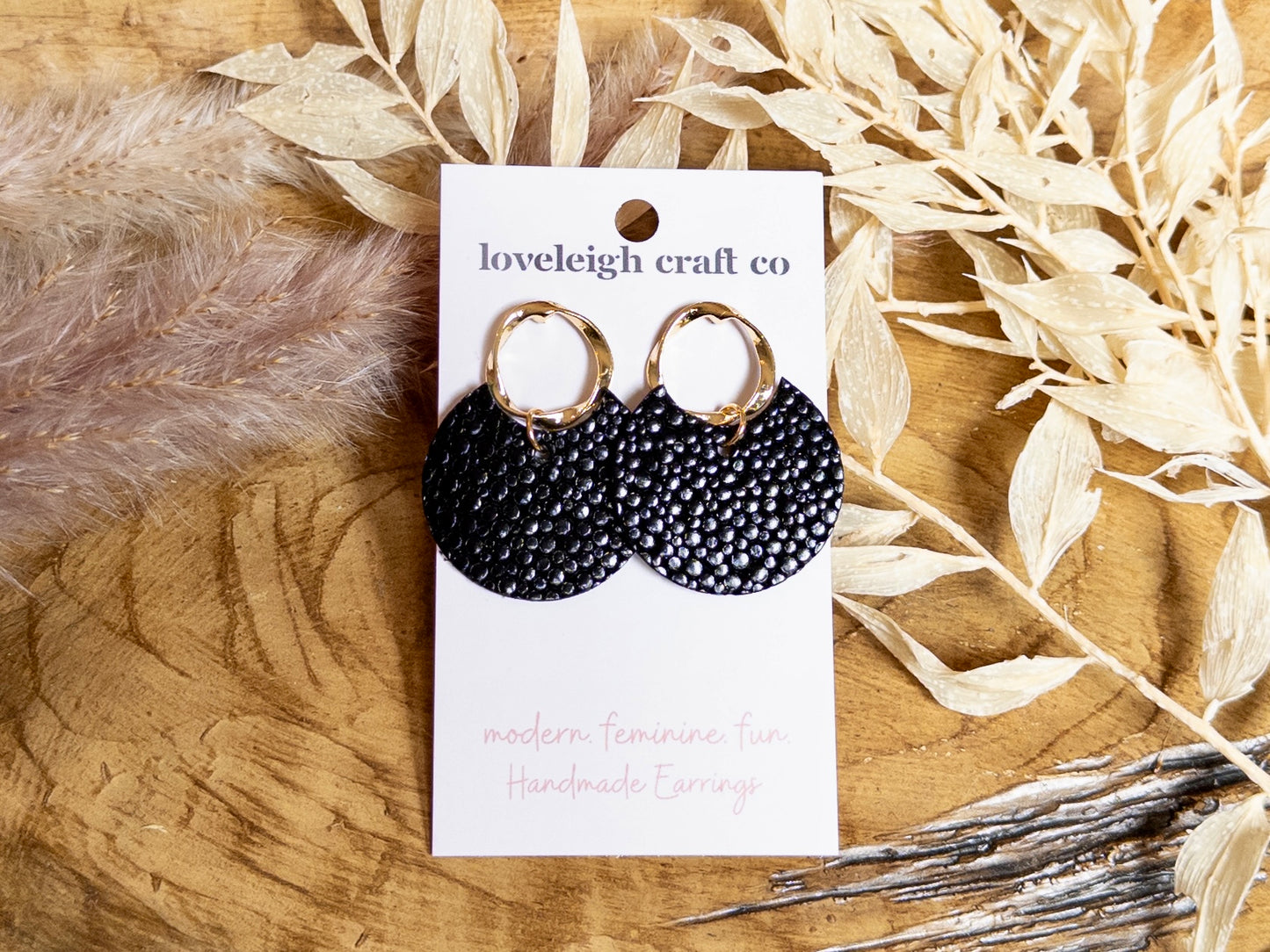 Notched Circle Leather Earrings
