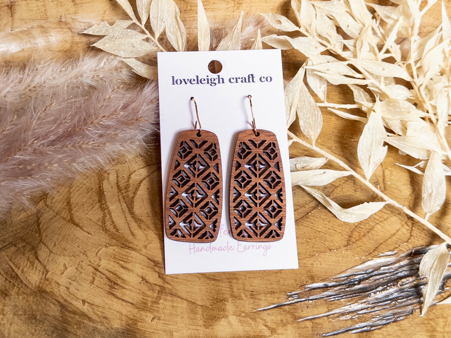 Lattice Paddle Wooden Earrings