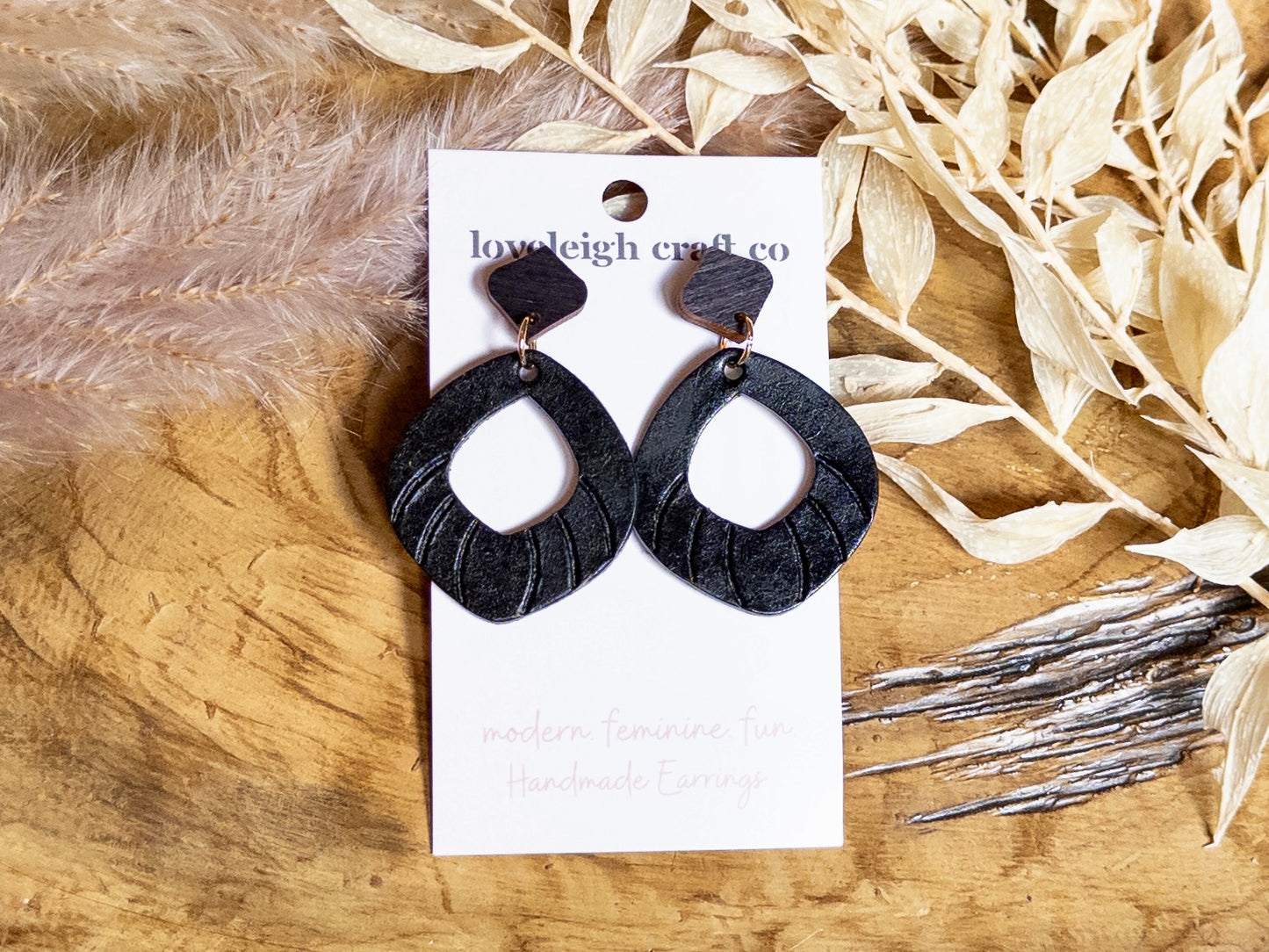 Embossed Pointed Leather Hoop Earrings