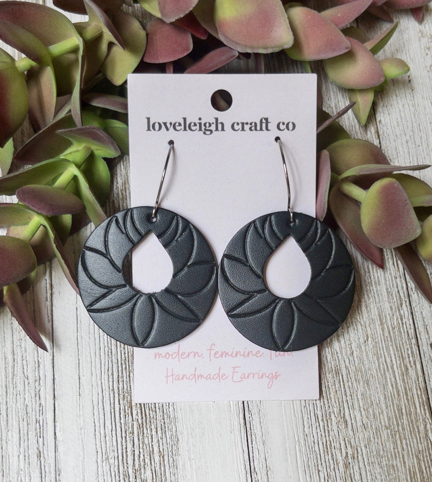 Lotus Flower Embossed Cork Earrings