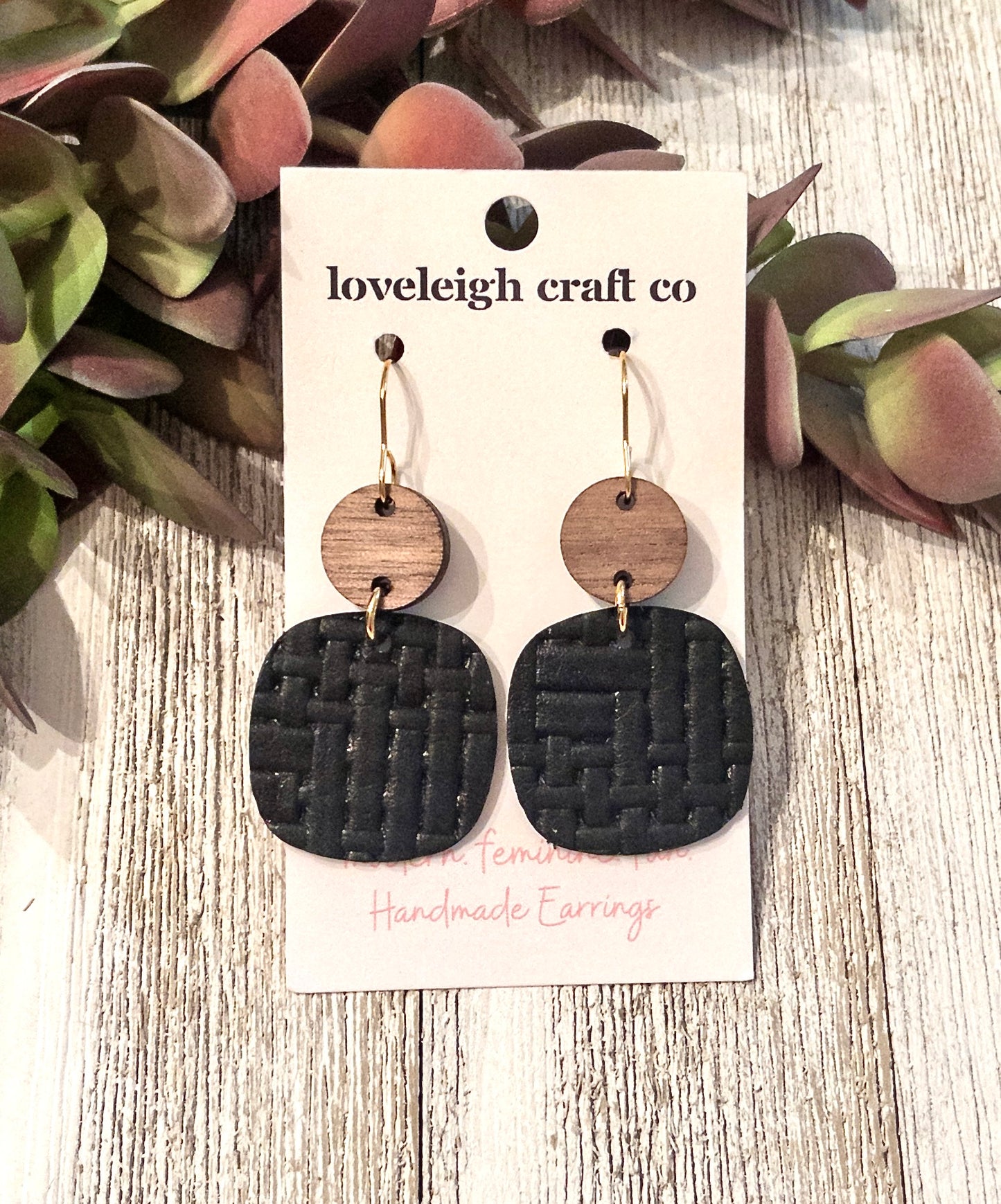 Cara Rounded Square Leather Earrings