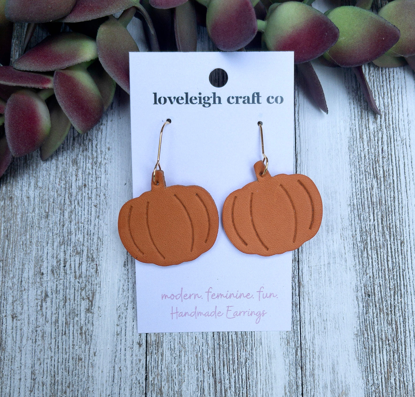 Embossed Leather Pumpkin Earrings