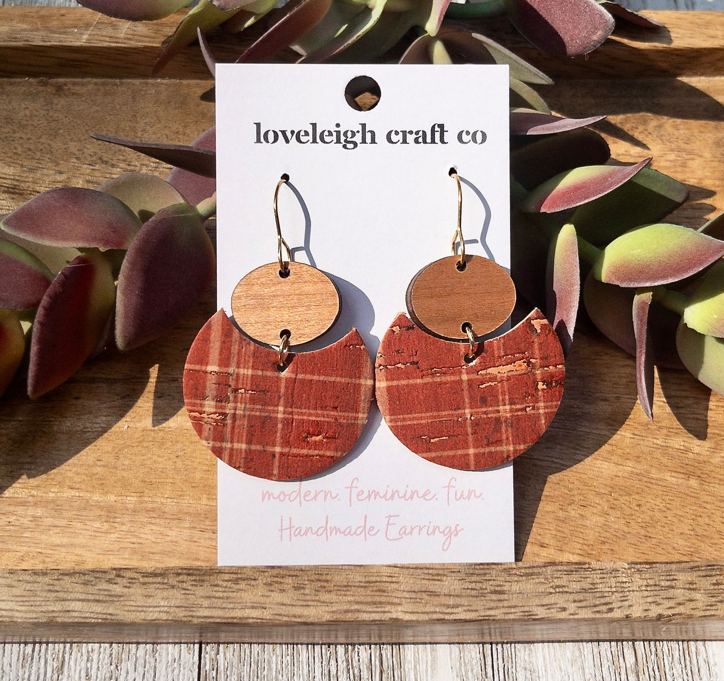 Drea Notched Oval Wood and Cork Earrings
