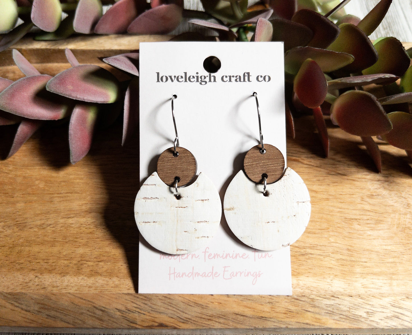 Small Rae Notched Circle with Wood Earrings