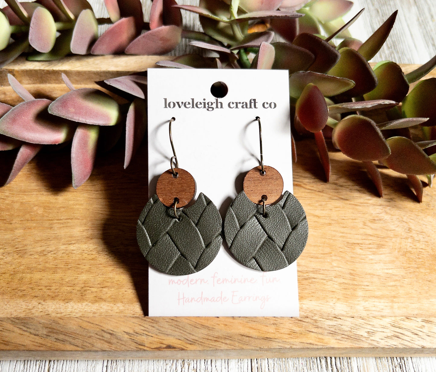 Small Rae Notched Circle with Wood Earrings