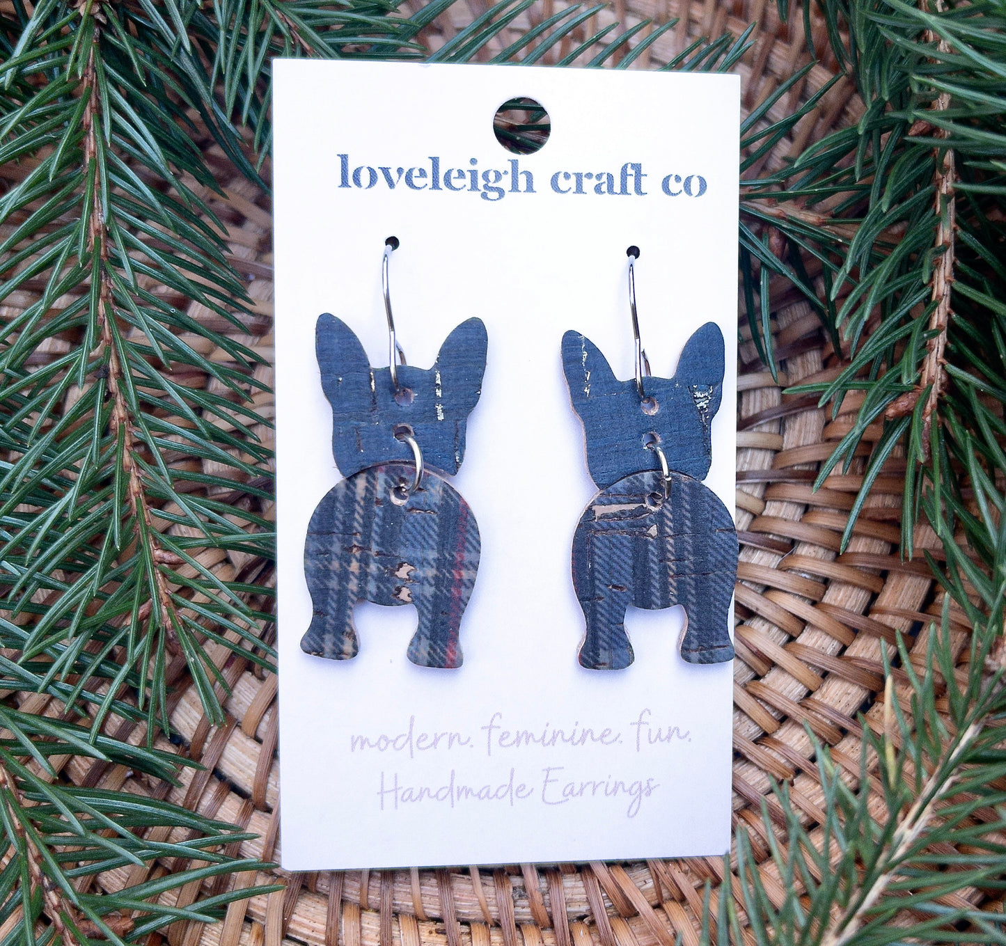 Plaid Puppy Holiday Earrings