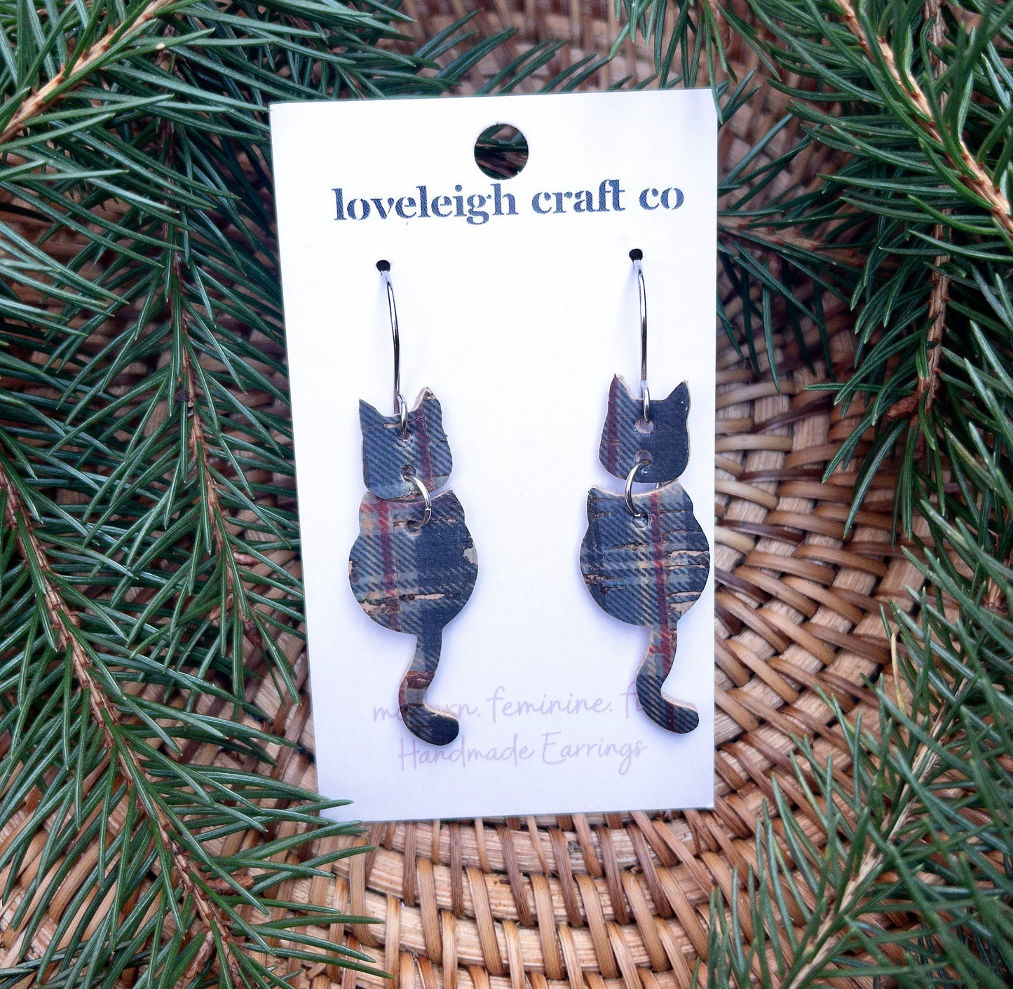 Holiday Plaid Kitty Earrings