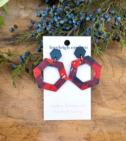 Holiday Plaid Kaia Open Hex Earrings