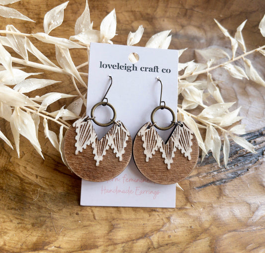 Detailed Lacy Circle Wood Earrings