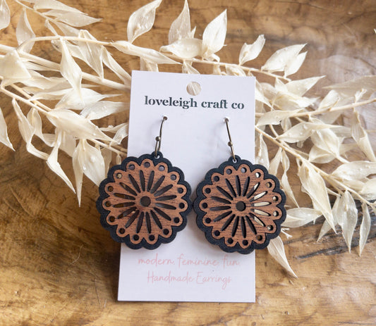 Fancy Floral Cutout Wood Earrings
