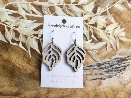 Whitewashed Wood Leaf Earrings