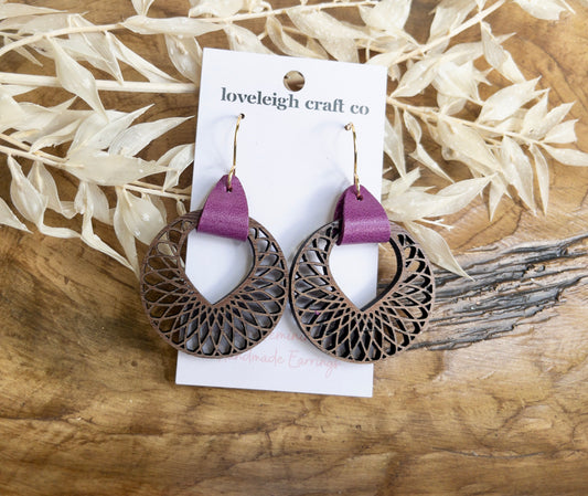 Woven Look Wood and Leather Hoops