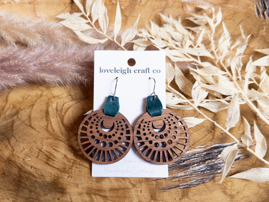 Sunburst Wooden Circle Earring