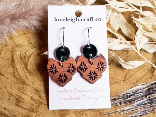 Peite Cedar and Leather Scalloped Earrings