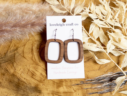 Delicate Rectangle Hoop Wood Earrings