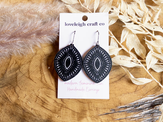 Fancy Black and Silver Wood Earrings