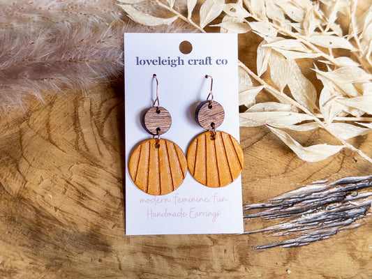 Embossed Double Circle Leather Earrings