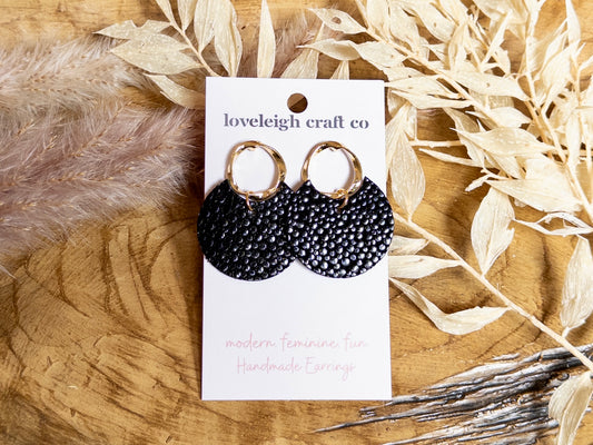 Notched Circle Leather Earrings