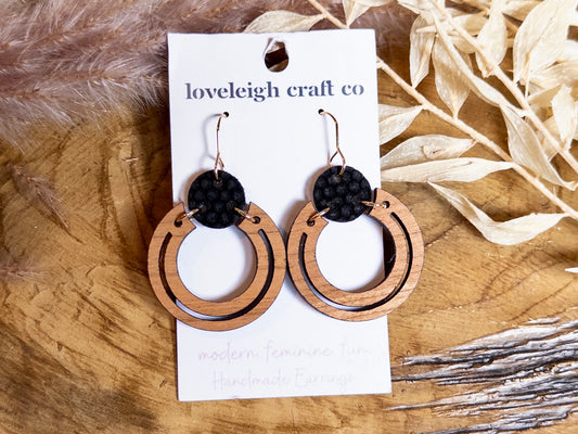 Wood and Leather Hoop Earrings