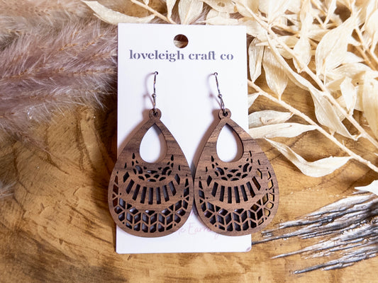 Fancy Wooden Teardrop Earrings