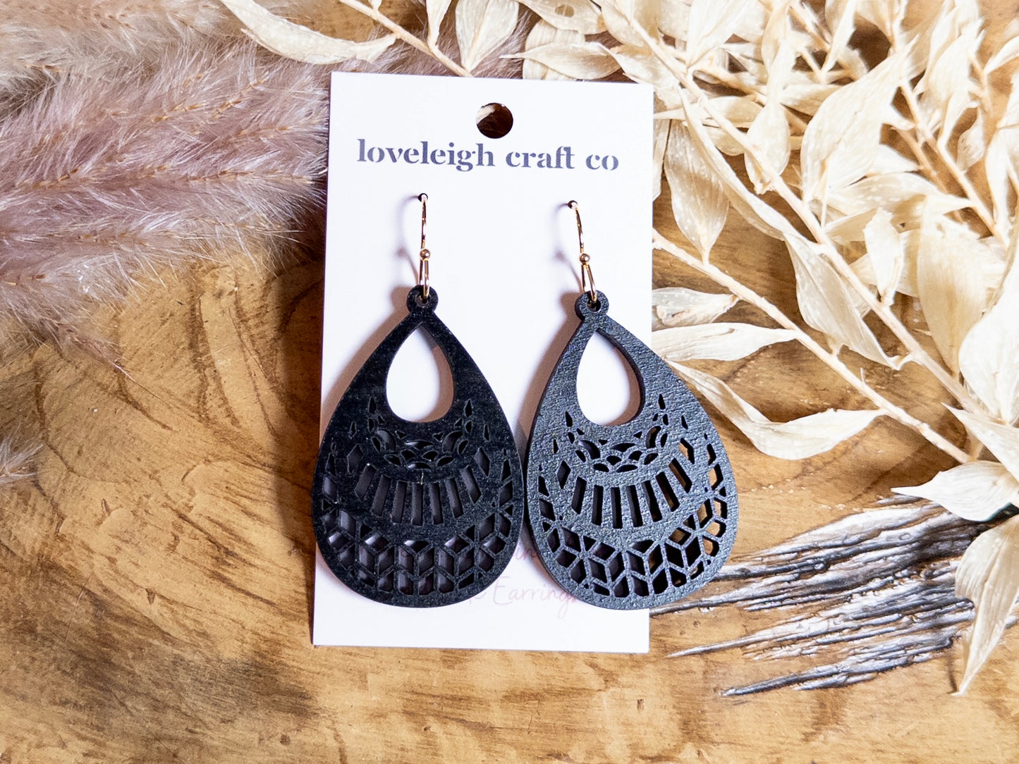 Fancy Wooden Teardrop Earrings