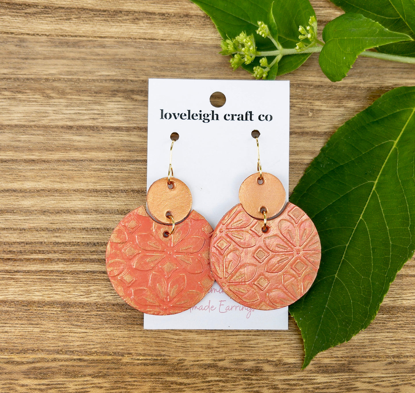 Hand Painted Rae Coral and Rose Gold Earrings